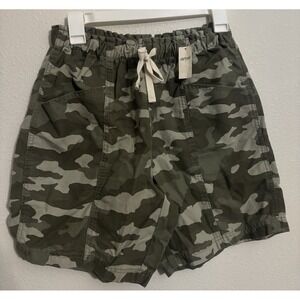Aerie Camo Paperbag Waist Shorts Green Camouflage Drawstring High Rise Small NWT